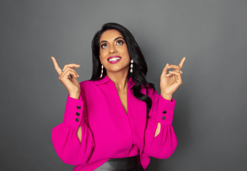 Personal branding portrait of a business owner in a pink blazer, Ranka Photography Barrington IL